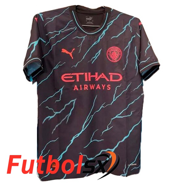 Replicas Exactas De Comprar Camisetas Futbol Manchester City Tercera Negro Fuite 2023/2024 Baratas